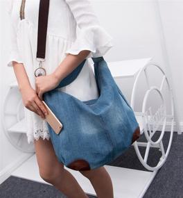 img 2 attached to 👜 Стильная джинсовая сумка для женщин: Hobo Tote, верхняя ручка, плечо или сумка через плечо в светло-голубом цвете