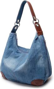 img 4 attached to 👜 Стильная джинсовая сумка для женщин: Hobo Tote, верхняя ручка, плечо или сумка через плечо в светло-голубом цвете