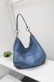 img 1 attached to 👜 Стильная джинсовая сумка для женщин: Hobo Tote, верхняя ручка, плечо или сумка через плечо в светло-голубом цвете