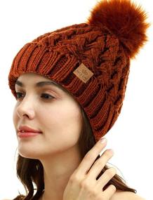 img 3 attached to 🧣 Stay Cozy in Style with PAGE ONE Women's Winter Ribbed Beanie: Crossed Cap with Chunky Cable Knit, Pompom & Soft Warm Hat