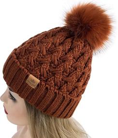 img 2 attached to 🧣 Stay Cozy in Style with PAGE ONE Women's Winter Ribbed Beanie: Crossed Cap with Chunky Cable Knit, Pompom & Soft Warm Hat