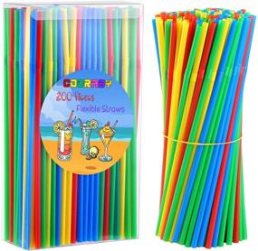 img 4 attached to Cooraby 200 Pieces Colorful Disposable Straws - Flexible Plastic Straws, 5mm Diameter x 210mm Length - Ideal for Kids and Adults