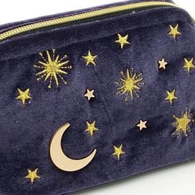 img 2 attached to Navy Velvet Embroidered Applique Moon Stars Sun Cosmetic Bag with Tassels & Pearl Zipper – Handy Makeup Pouch for Beautician Storage, Clutch Handbags, Toiletry Wash Bag