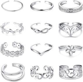 img 4 attached to Jstyle 12Pcs Adjustable Toe Rings for Women Girls - Assorted Band Styles, Open Toe Ring Set - Ideal Women's Gift for Jewelry Enthusiasts