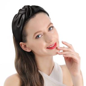 img 2 attached to 🎀 QIANXUAN Wide Black Cloth Hairband with Leather Tie - 2Pcs PU Artificial Top Knot Headbands for Women, Glamorous Fashion Accessory