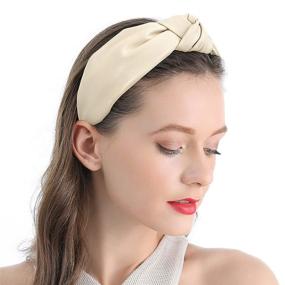 img 3 attached to 🎀 QIANXUAN Wide Black Cloth Hairband with Leather Tie - 2Pcs PU Artificial Top Knot Headbands for Women, Glamorous Fashion Accessory