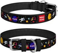 stylish leather nasa dog collar for medium, small & large dogs - heavy duty, durable metal buckle & qr tag included logo