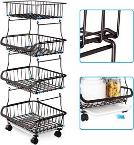 img 2 attached to 🍎 Bronze Metal Wire 4-Tier Fruit Basket Cart with Wheels - Simple and Trending Fruit Vegetable Storage Basket Organizer for Kitchen