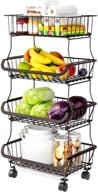 🍎 бронзовая металлическая корзина для фруктов на 4 уровня с колесами - простая и модная корзина для хранения фруктов и овощей для кухни. логотип
