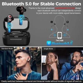 img 1 attached to 🎧 Беспроводные наушники Ultimate Dual Dynamic Drivers: высокотехнологичные наушники Bluetooth 5.0 с улучшенным глубоким басом, кроссовером, IPX5, аудио APTX, микрофоном CVC 8.0, наушниками в стиле TWS, время воспроизведения 30 часов + зарядным кейсом