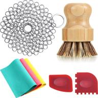 🧼 premium 7-piece cast iron cleaning kit: chainmail scrubber, dish brush, 2 scrapers, 3 dish clothes logo