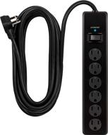 ge 6-outlet surge protector, 20 foot extension cord, power strip with 800 joules, flat plug, twist-to-close safety covers, ul listed - black (50769) логотип