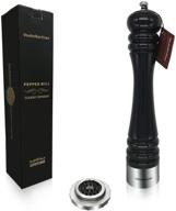 🌶️ vouko&amp;artizan 12-inch wooden pepper grinder- refillable mill shaker with adjustable grinder in glossy black logo