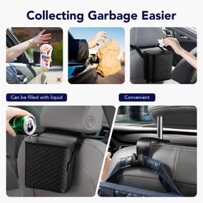 img 3 attached to 🚘 Tsumbay Refined Leather Car Trash Can with 4 Car Hooks - Waterproof & Versatile Car Waste Basket Organizer with Lid & Removable Inner Bucket