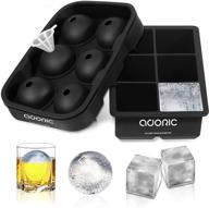 🧊 adoric large square ice tray and sphere ice ball maker: bpa free silicone ice cube molds set of 2 with lid and funnel - perfect for whiskey and reusable logo