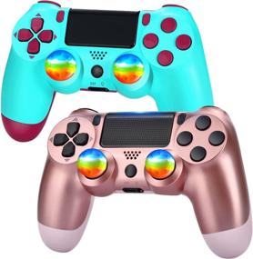 img 4 attached to 🎮 YU33 2 Pack Wireless PS4 Controller: Berry Blue & Pink/Rose Gold, Affordable Kids/Girls Gaming Joysticks with Charging Cable/TouchPad/1000mAh Battery – New Cheap Mando/Manette