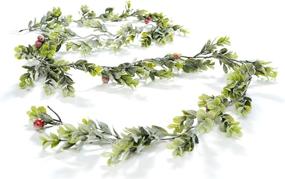 img 4 attached to Snowy Boxwood Garland with 🎄 Red Berries - 70 Inch by CraftMore