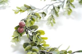 img 1 attached to Snowy Boxwood Garland with 🎄 Red Berries - 70 Inch by CraftMore