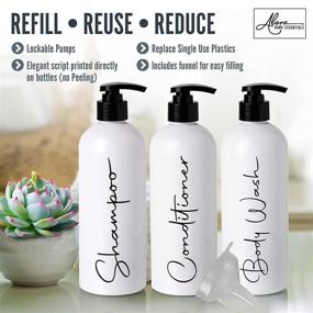 img 3 attached to 🚿 Alora 16oz Pump Bottles - Set of 3 | Refillable Shampoo, Conditioner, Body Wash Containers with Stylish Labels | Reusable Plastic Dispensers for Shower | SEO-friendly