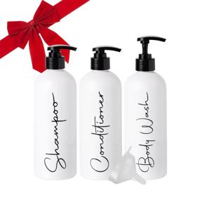 img 4 attached to 🚿 Alora 16oz Pump Bottles - Set of 3 | Refillable Shampoo, Conditioner, Body Wash Containers with Stylish Labels | Reusable Plastic Dispensers for Shower | SEO-friendly