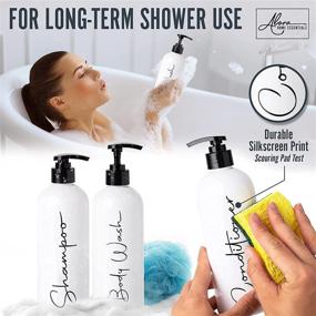 img 2 attached to 🚿 Alora 16oz Pump Bottles - Set of 3 | Refillable Shampoo, Conditioner, Body Wash Containers with Stylish Labels | Reusable Plastic Dispensers for Shower | SEO-friendly