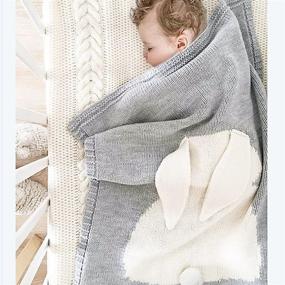 img 4 attached to 🐰 Cuddle Sheet - Knit Cotton Blanket Bed Throw, Soft & Cozy, Double Layer, Breathable, 30"x41" with Felt Bunny Ears