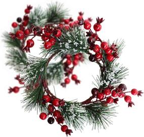 img 2 attached to 🎄 Enhance Your Christmas Decor with Grenerics 2 PCS Red Berry Pine Wreath: Artificial Berries, Snowy Pine Needles, and Candle Ornaments by Baryuefull