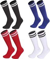 🧦 colorful knee high soccer socks for kids: 4 pack of striped tube athletic socks for boys & girls logo
