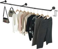 👕 crehomfy industrial pipe clothes rack: wall mounted garment rack with 3 hooks, heavy duty iron bar for laundry room - 135lb load capacity (black) логотип