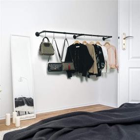 img 2 attached to 👕 Crehomfy Industrial Pipe Clothes Rack: Wall Mounted Garment Rack with 3 Hooks, Heavy Duty Iron Bar for Laundry Room - 135Lb Load Capacity (Black)