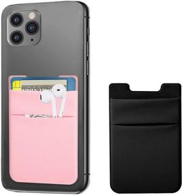 img 4 attached to 📱 SHANSHUI Phone Card Holder Wallet Stick On - Stretchy Lycra Double Slot Credit Card Sleeve Pocket Compatible with iPhone & Most Smartphones (2pcs, Black Pink)