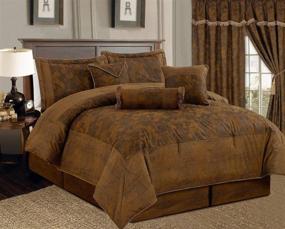 img 1 attached to 🛏️ Grand Linen Dark Camel Brown 7-Piece Comforter Set in Micro Suede - Cal King Size Bedding