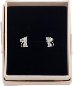 img 2 attached to 🐱 Shimmer with Style: Lux Accessories Silver Tone Pave Rhinestone Cat Kitten Novelty Stud Earrings