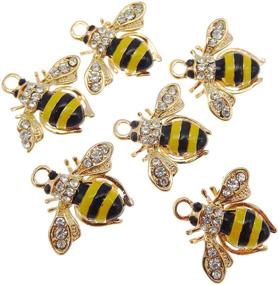 img 4 attached to JulieWang 12pcs Enamel Bee Pendants for Women's Necklace Making, Jewelry Charms in Gold