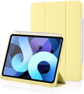 📱 yellow ipad air 4 10.9-inch case 2020 - support touch id, apple pencil 2nd charging, auto wake/sleep - with pencil holder, trifold stand - smart case cover for ipad air 4th generation logo