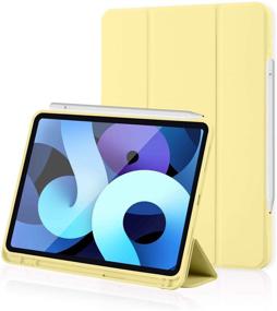 img 4 attached to 📱 Yellow iPad Air 4 10.9-Inch Case 2020 - Support Touch ID, Apple Pencil 2nd Charging, Auto Wake/Sleep - With Pencil Holder, Trifold Stand - Smart Case Cover for iPad Air 4th Generation