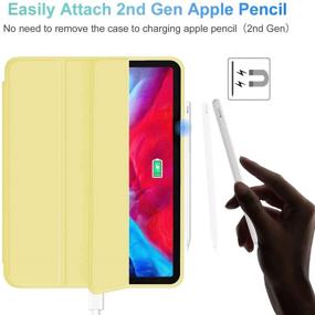 img 2 attached to 📱 Yellow iPad Air 4 10.9-Inch Case 2020 - Support Touch ID, Apple Pencil 2nd Charging, Auto Wake/Sleep - With Pencil Holder, Trifold Stand - Smart Case Cover for iPad Air 4th Generation