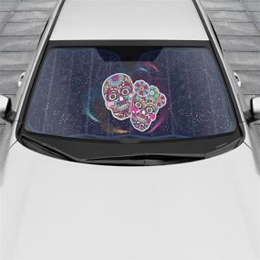 img 1 attached to Día de Los Muertos Day of The Dead Front Windshield Sunshade - Double Bubble Accordion Folding Car Truck SUV Shade - UV Ray Blocker Sun Visor Protector - Keeps Vehicle Cool - 58 x 27 in