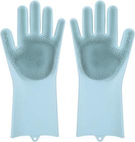 img 4 attached to 🧤 Magical Silicone Dishwashing Gloves: Reusable Scrubbing Gloves for Kitchen, Bathroom - Green (1 Pair: Right + Left Hand)