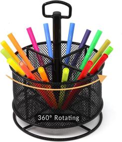 img 4 attached to 🗄️ Desk Rotating Organizer Pen Holder, Art Stationary Organizer for Desk, Multi-Functional Metal Mesh Marker Holder, Office Home School Teacher Supplies Organizer with 4 Compartments