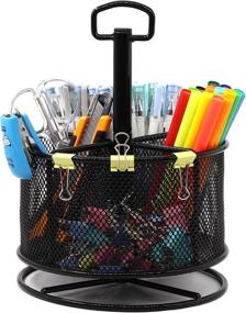 img 3 attached to 🗄️ Desk Rotating Organizer Pen Holder, Art Stationary Organizer for Desk, Multi-Functional Metal Mesh Marker Holder, Office Home School Teacher Supplies Organizer with 4 Compartments