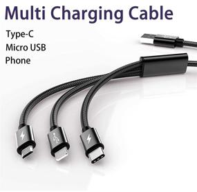 img 3 attached to 🔌 Versatile 10FT Multi Charging Cable with USB Type C and Micro USB Ports - Awnuwuy Black Nylon Braided Multi Charger Cord for Cell Phone, Tablet and Car Charger