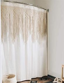 img 4 attached to Yokii Macrame Shower Curtain: 72-Inch Ivory Fabric Boho Bathroom Decor with Vintage Hand Braided Macrame, Heavy Weighted & Waterproof