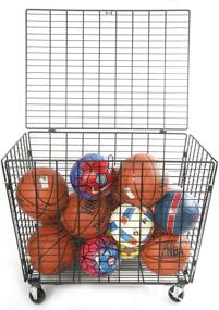 img 3 attached to 🏀 Garage Ball Storage Cart: Rolling Sports Ball Organizer with Lid, Black Steel - Mythinglogic Basketball Sports Locker for School Equipment