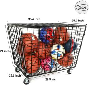 img 2 attached to 🏀 Garage Ball Storage Cart: Rolling Sports Ball Organizer with Lid, Black Steel - Mythinglogic Basketball Sports Locker for School Equipment