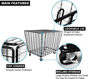 img 1 attached to 🏀 Garage Ball Storage Cart: Rolling Sports Ball Organizer with Lid, Black Steel - Mythinglogic Basketball Sports Locker for School Equipment