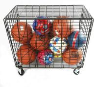 🏀 garage ball storage cart: rolling sports ball organizer with lid, black steel - mythinglogic basketball sports locker for school equipment logo