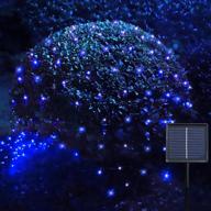 🌞 blue solar net lights outdoor mesh lights: 204 led christmas lights - waterproof, 8 modes, solar powered tree wrap lights for fence, garden, yard, bushes, trunk | 9.8ft x 6.6ft | halloween decor логотип