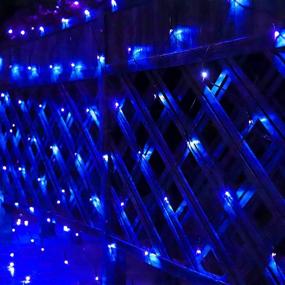 img 3 attached to 🌞 Blue Solar Net Lights Outdoor Mesh Lights: 204 LED Christmas Lights - Waterproof, 8 Modes, Solar Powered Tree Wrap Lights for Fence, Garden, Yard, Bushes, Trunk | 9.8ft x 6.6ft | Halloween Decor