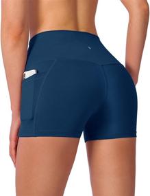 img 4 attached to 🩳 High-Waist Yoga Shorts for Women with Side Pockets – Tummy Control, Running, Gym, Workout, and Biker Shorts – 8" / 3" Length